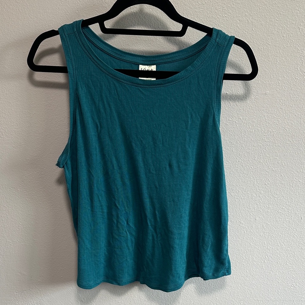 Soma Teal Ribbed Scoop Neck Tank Top